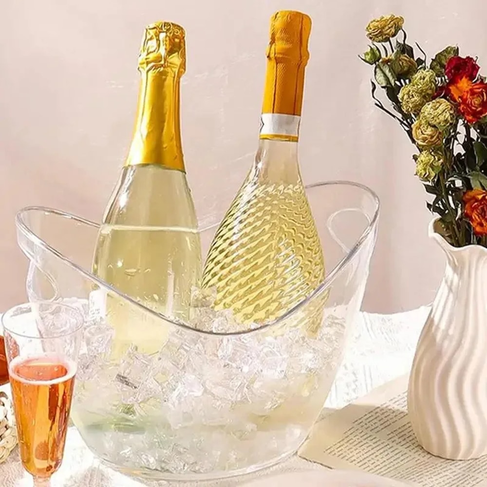 Clear Ice Bucket For Wine And Champagne Large Beverage Tub With Handle Perfect For Bar And Family 2