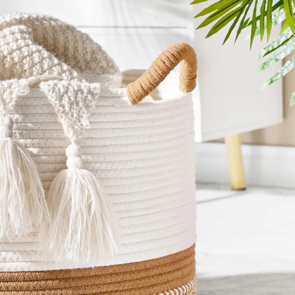 Cotton Rope Storage Basket For Blankets Baby Laundry Hamper And Living Room Organization 2