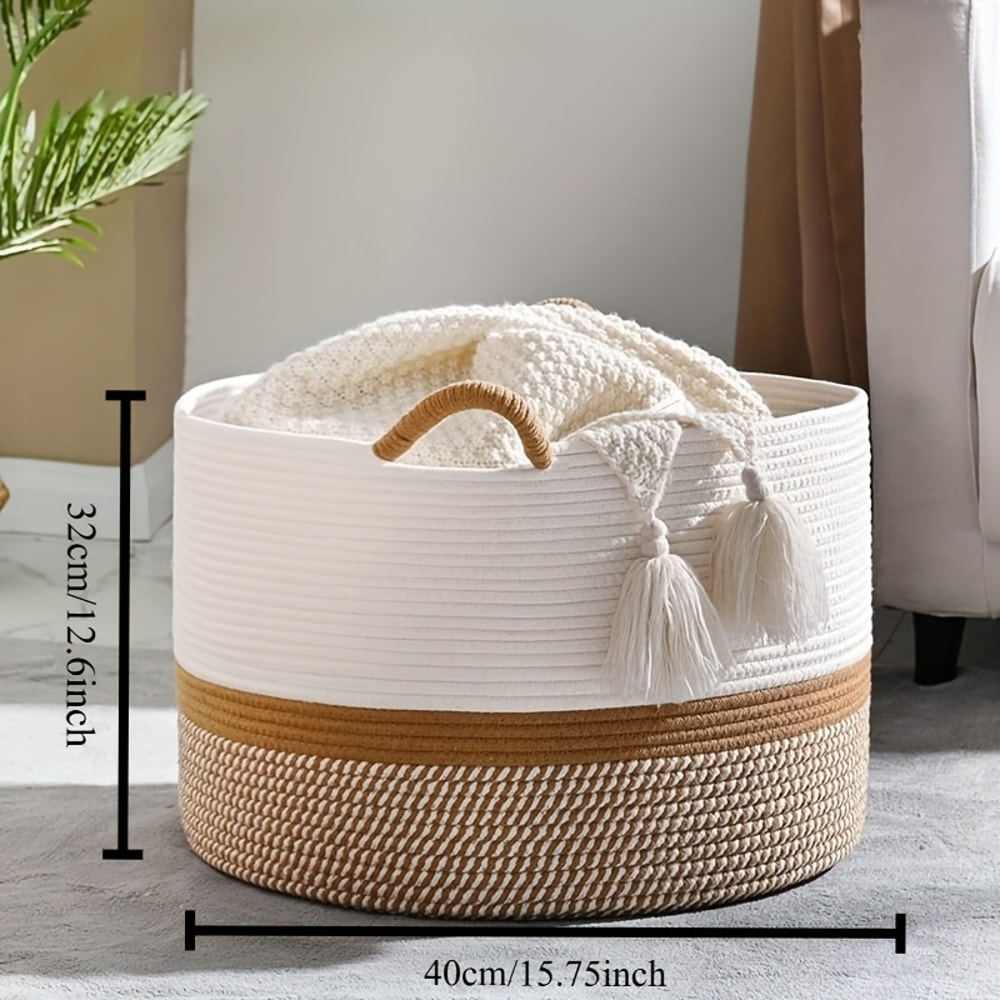 Cotton Rope Storage Basket For Blankets Baby Laundry Hamper And Living Room Organization 5