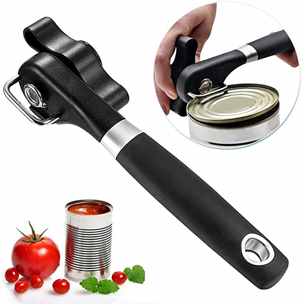 Plastic HandActuated Can Opener Safety Kitchen Tool With Easy Grip Side Cut Manual Can Opener For 1