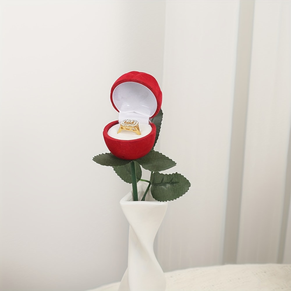 Simulated Rose Engagement Ring Box Romantic Proposal And Wedding Gift 0