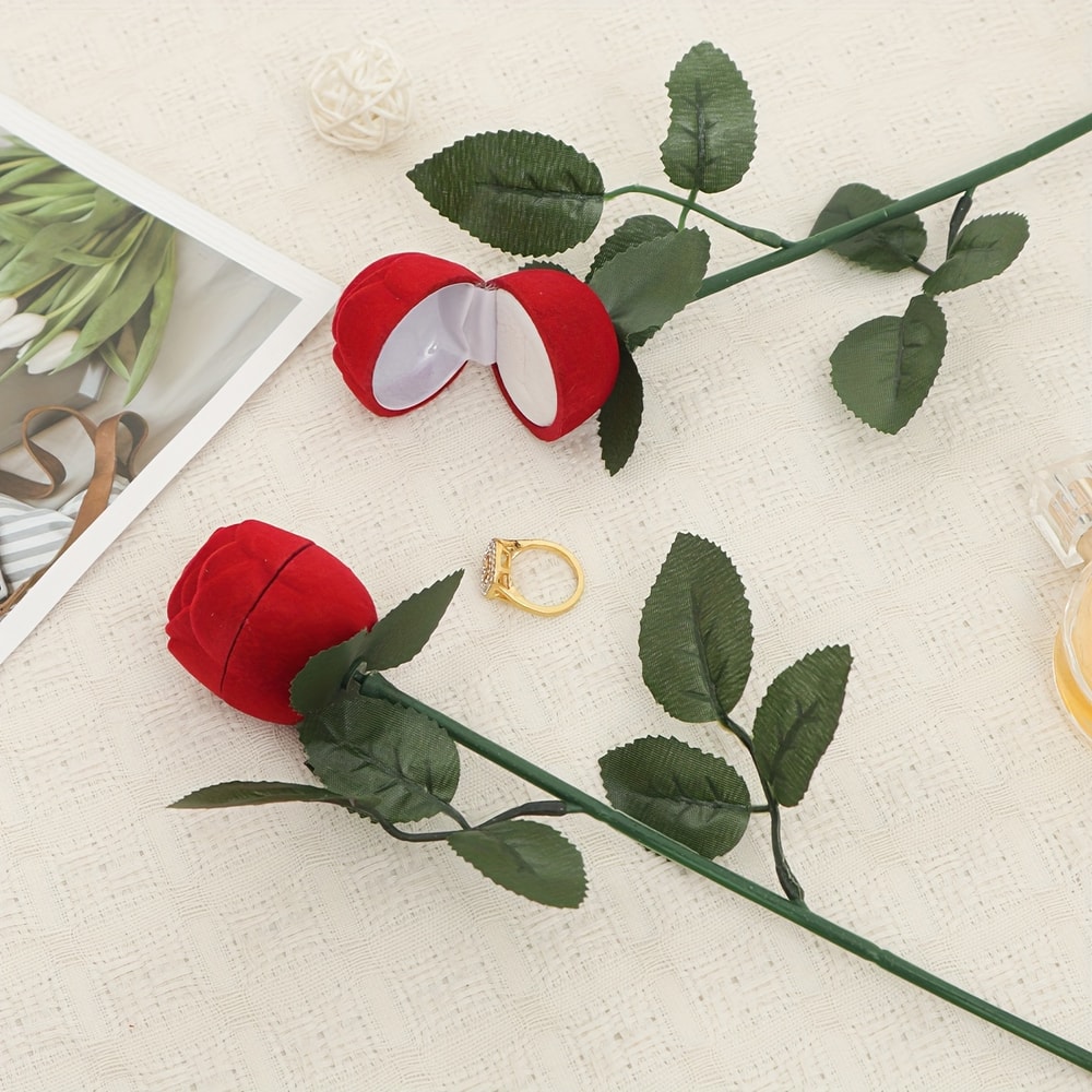 Simulated Rose Engagement Ring Box Romantic Proposal And Wedding Gift 1