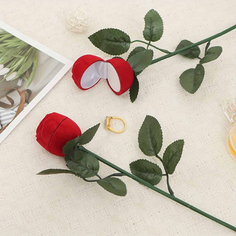 Simulated Rose Engagement Ring Box Romantic Proposal And Wedding Gift 1