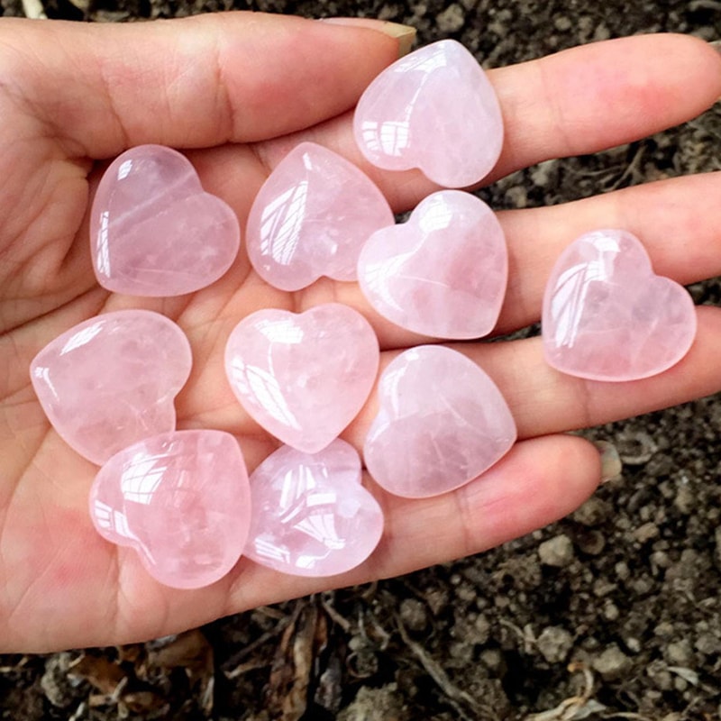 Rose Quartz Heart Polished Crystal Stones Perfect Valentine Gift For Women 1