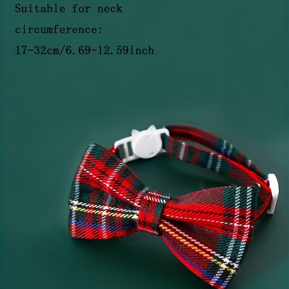 Cute Plaid Christmas Cat Collar With Bow Tie And Bell Adjustable Elastic Pet Collar For Dogs And C 2