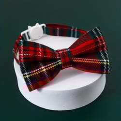 cute plaid christmas cat collar with bow tie and bell – adjustable elastic pet collar for dogs and cats