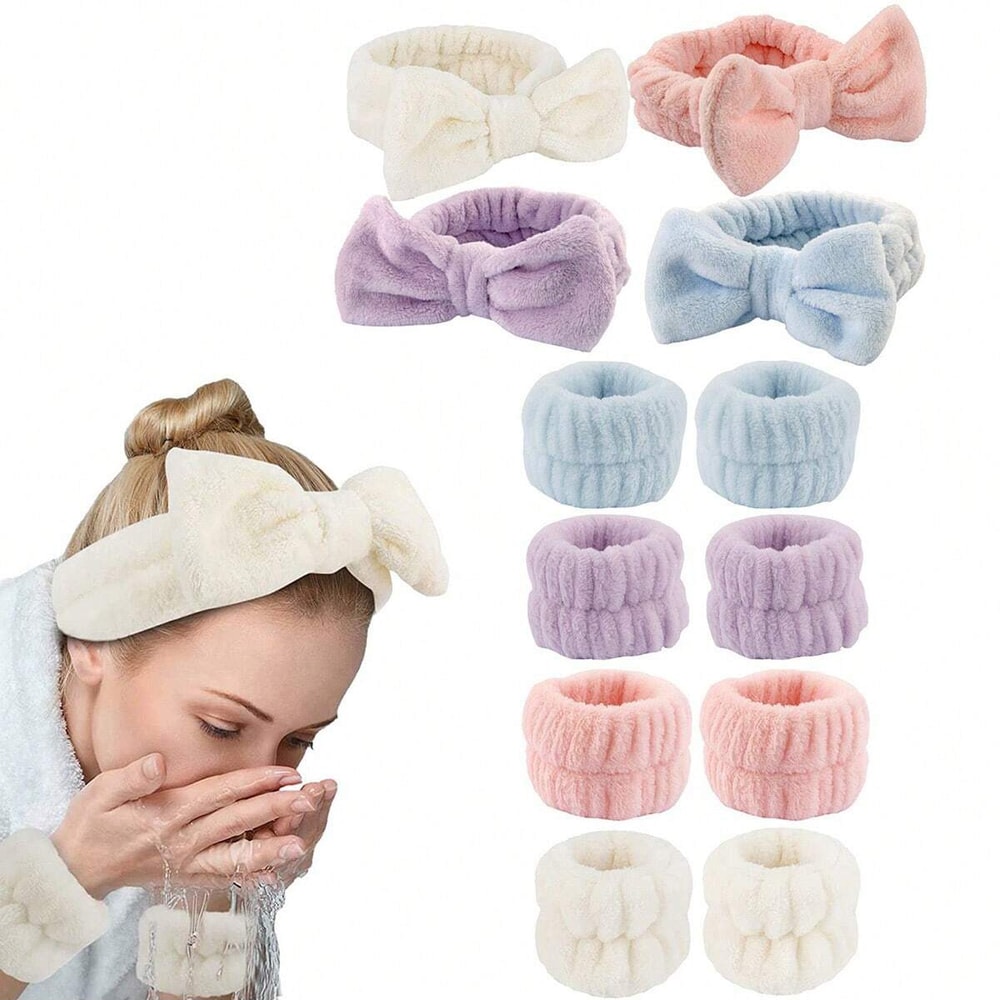 Coral Fleece Makeup Headband And Wrist Washband Set High Elastic Facial Hair Band Wrist Bands 0