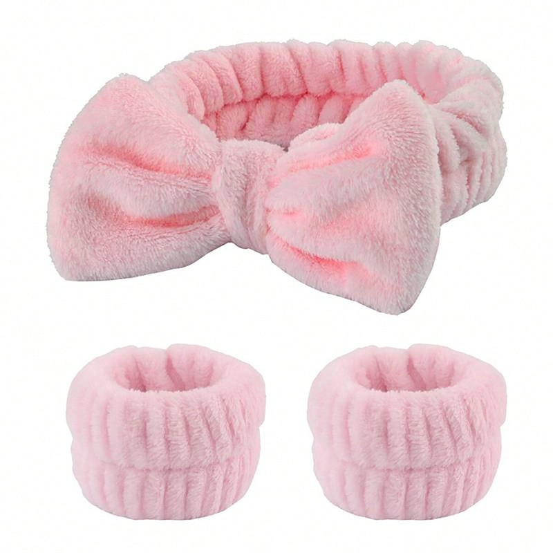 Coral Fleece Makeup Headband And Wrist Washband Set High Elastic Facial Hair Band Wrist Bands 1