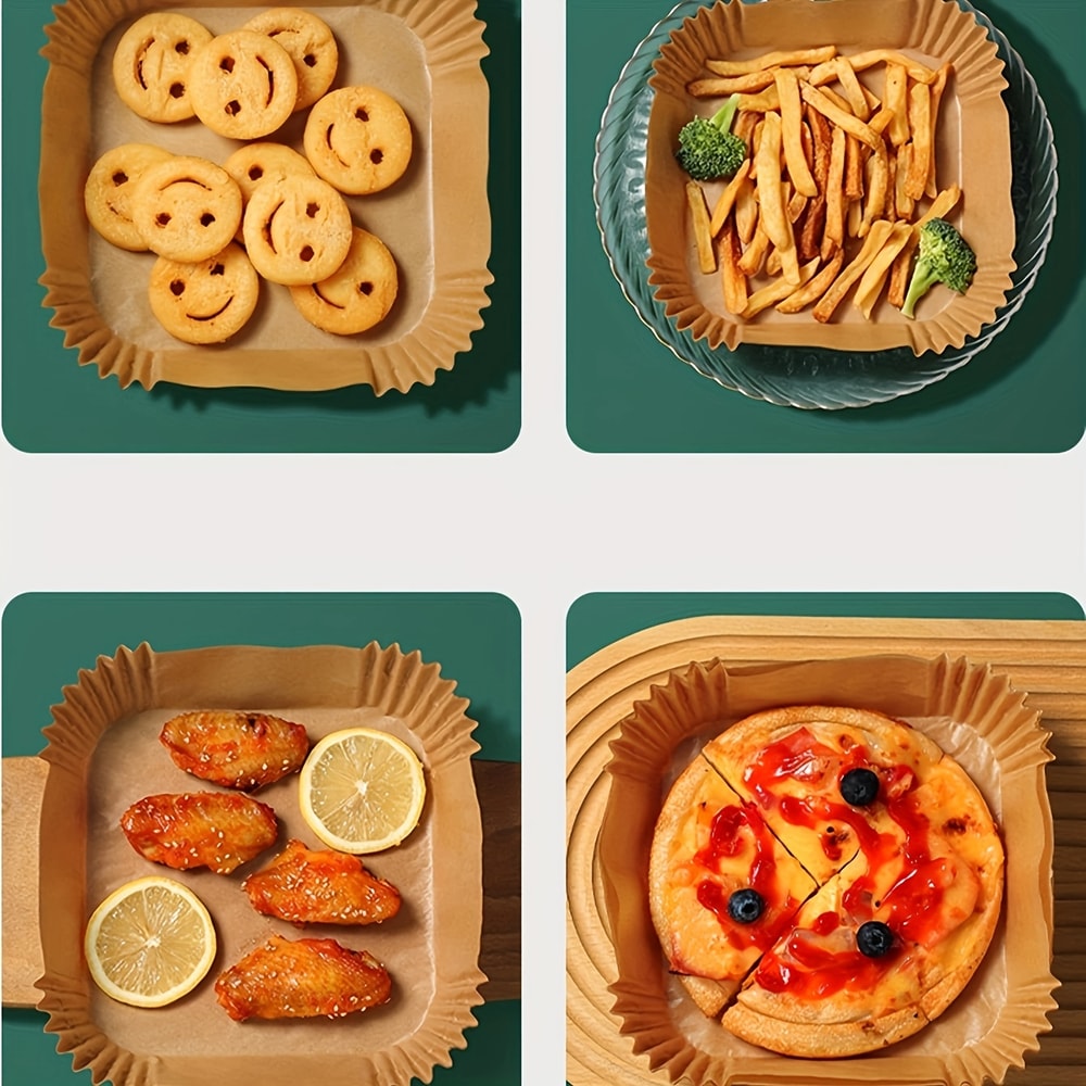 NonStick Air Fryer Disposable Paper Liners Square Round OilProof Mat For Air Fryers Ovens Reusa 5