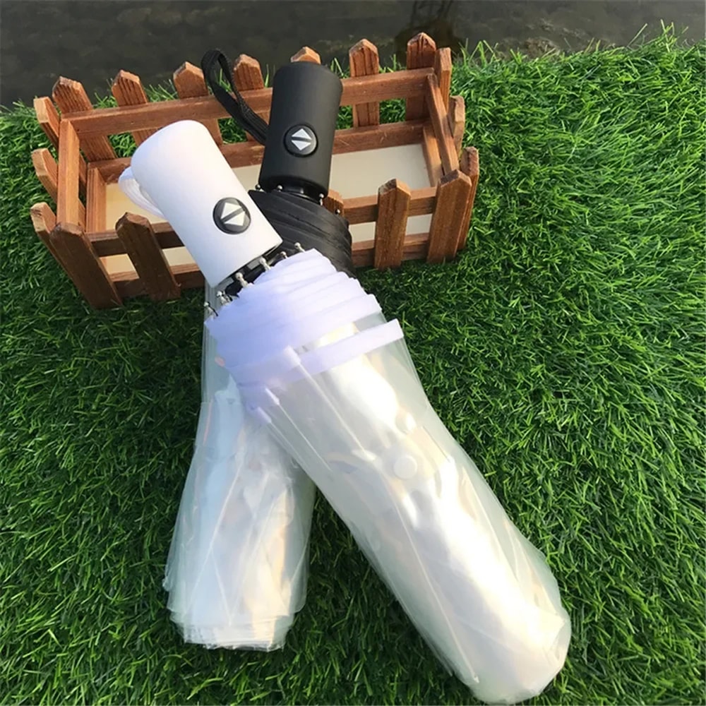 Automatic Transparent Folding Umbrella Waterproof Durable Travel Gear For All Weather 0