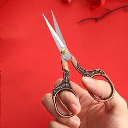 vintage stainless steel embroidered scissors, elegant flower design for office and crafting