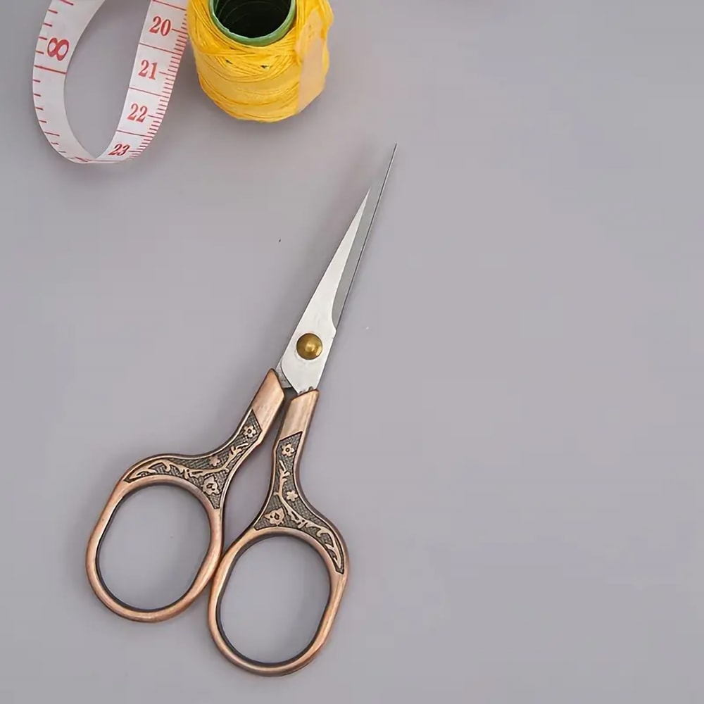 Vintage Stainless Steel Embroidered Scissors Elegant Flower Design For Office And Crafting 2