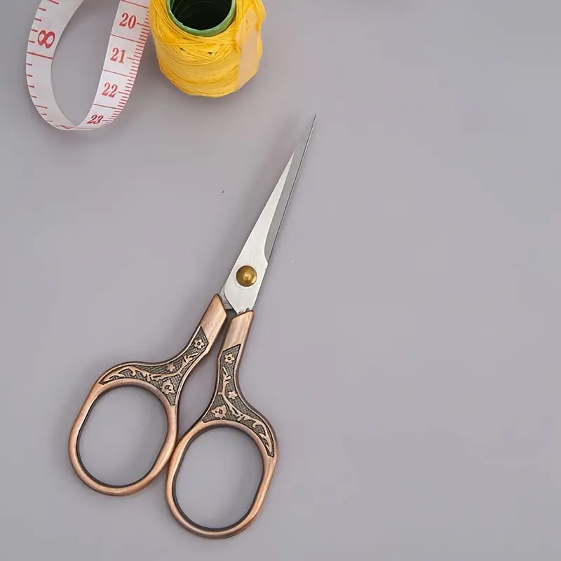 Vintage Stainless Steel Embroidered Scissors Elegant Flower Design For Office And Crafting 2