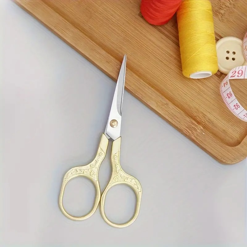 Vintage Stainless Steel Embroidered Scissors Elegant Flower Design For Office And Crafting 3