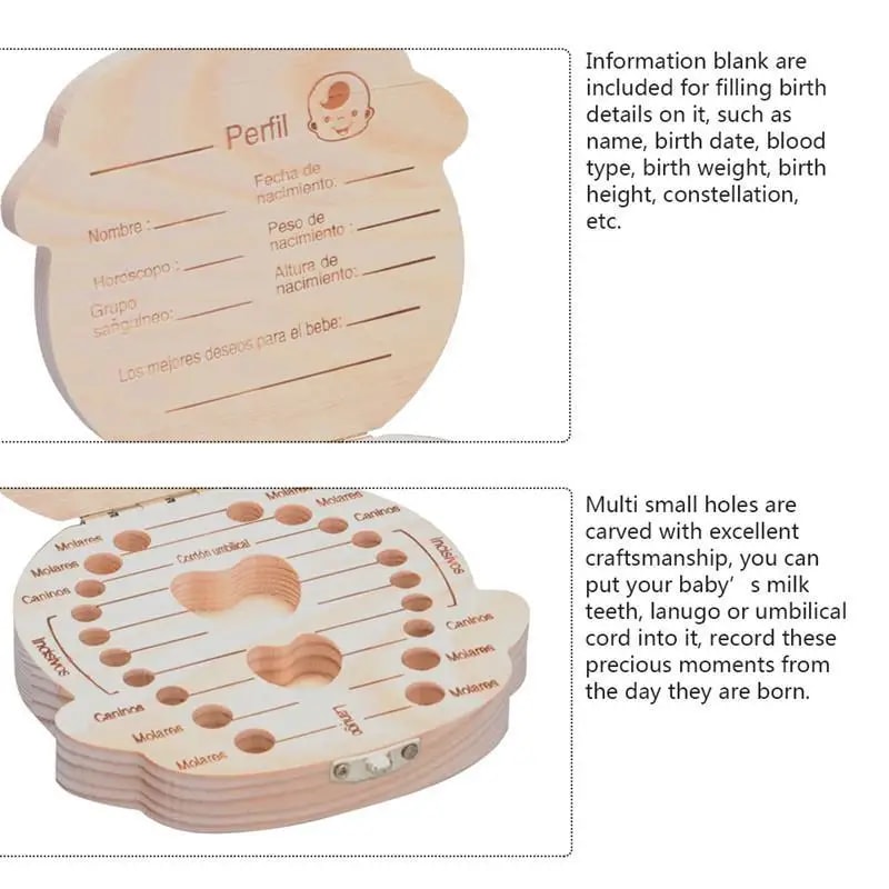 Wooden Baby Tooth Box Organizer Keepsake Storage For Kid Milk Teeth Perfect Gift For Boys Girls 2