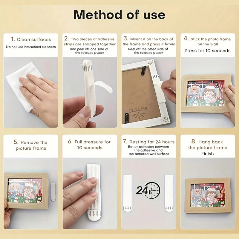 Traceless Adhesive Velcro Strips For Picture Hanging Photo Frame No Residue Easy To Use 5
