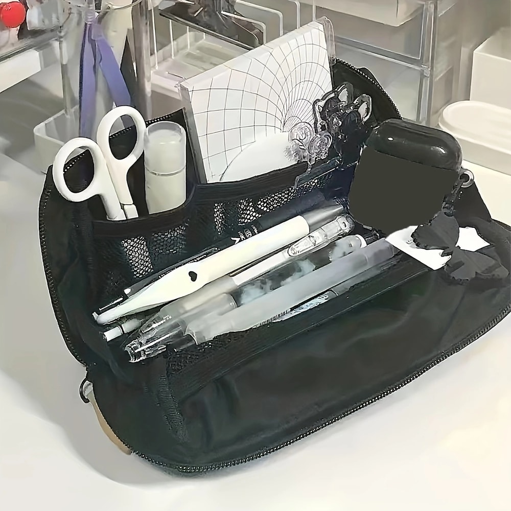 Simple Black Canvas Pencil Case Large Capacity Stationery Storage Bag For School Students 0