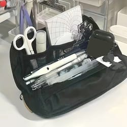 simple black canvas pencil case, large capacity stationery storage bag for school students