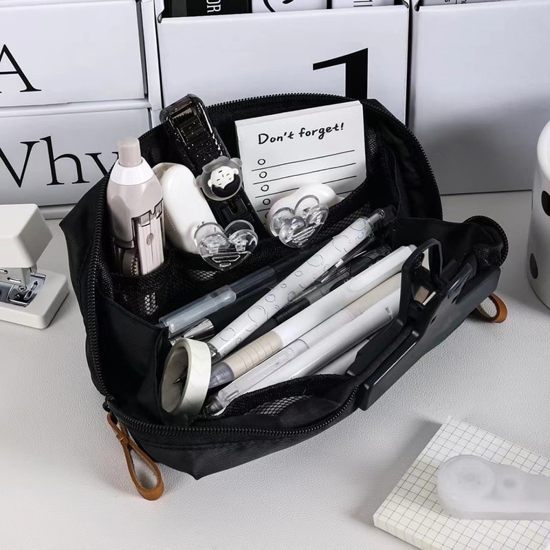 Simple Black Canvas Pencil Case Large Capacity Stationery Storage Bag For School Students 1