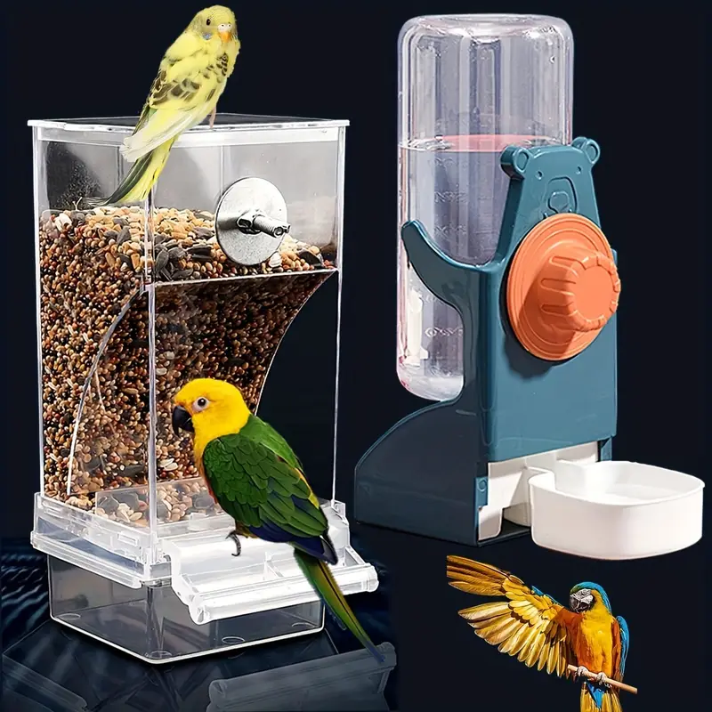 Automatic Bird Water Dispenser For Parrot Feeding Cage Transparent Parakeet Seed Container Food Di 2