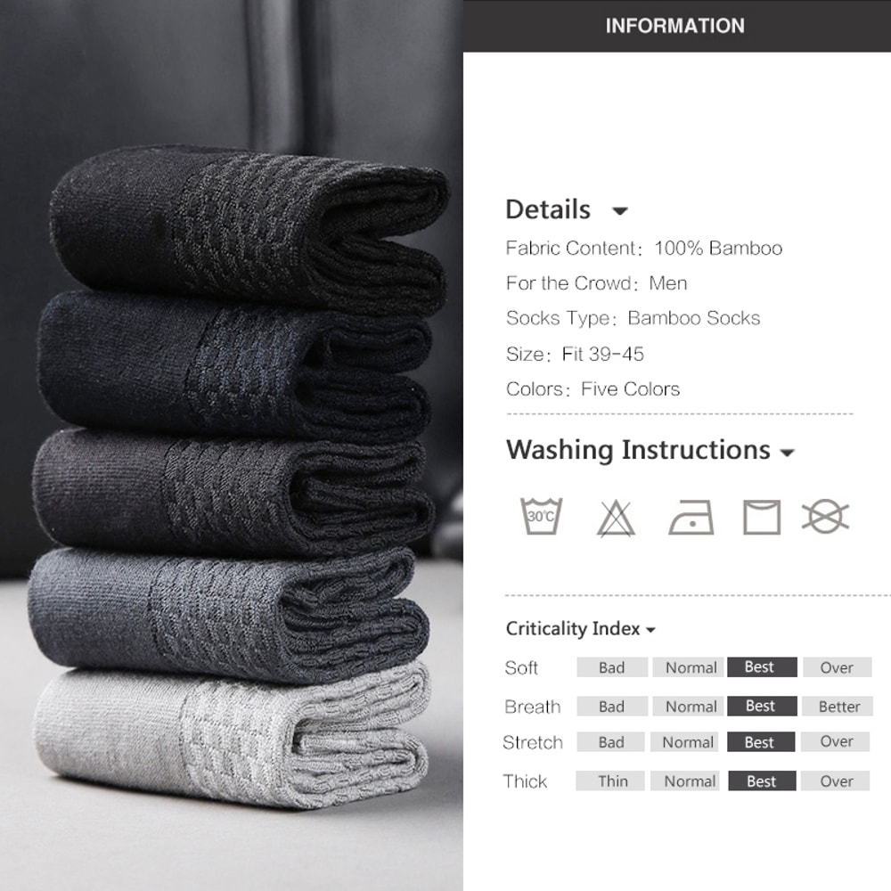 Mens Bamboo Fiber Compression Socks Long Black Business Casual Dress Socks For Comfort Style 3