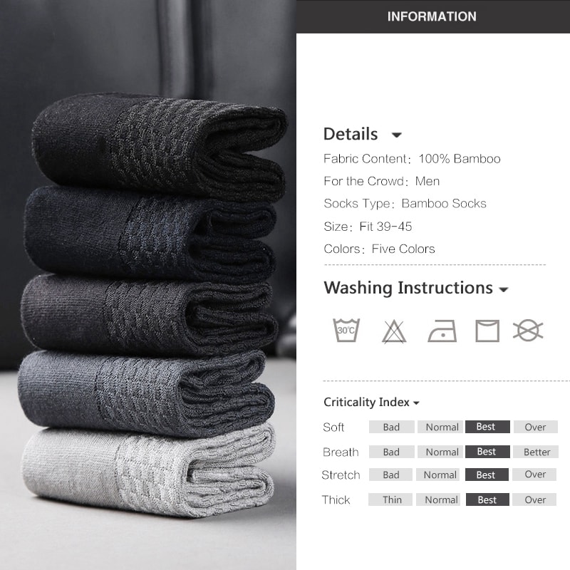 Mens Bamboo Fiber Compression Socks Long Black Business Casual Dress Socks For Comfort Style 3