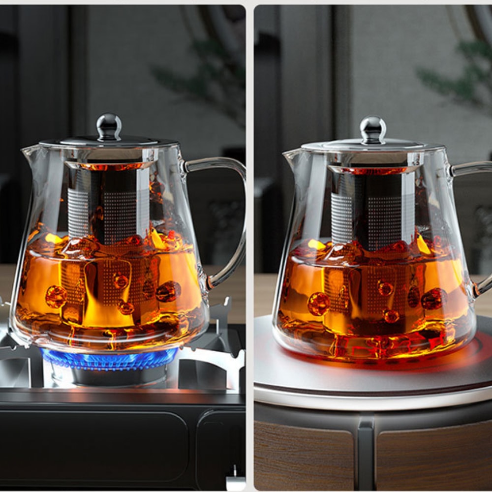 Heat Resistant Glass Teapot With Stainless Steel Strainer Teaware Set For Puer Oolong Tea Lovers 3