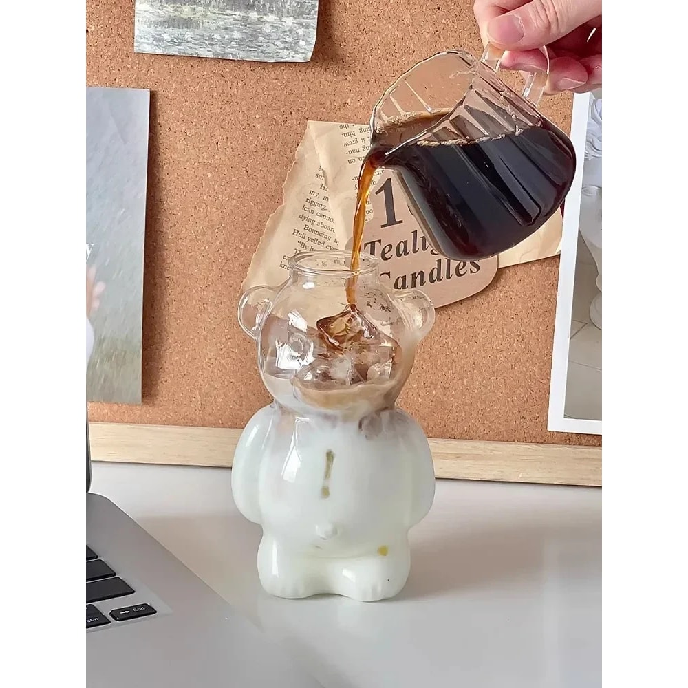 Cartoon Bear Shaped Mug Cute Glass Cup With Straw For Women Kids Friends Unique Gift For Birthdays 5