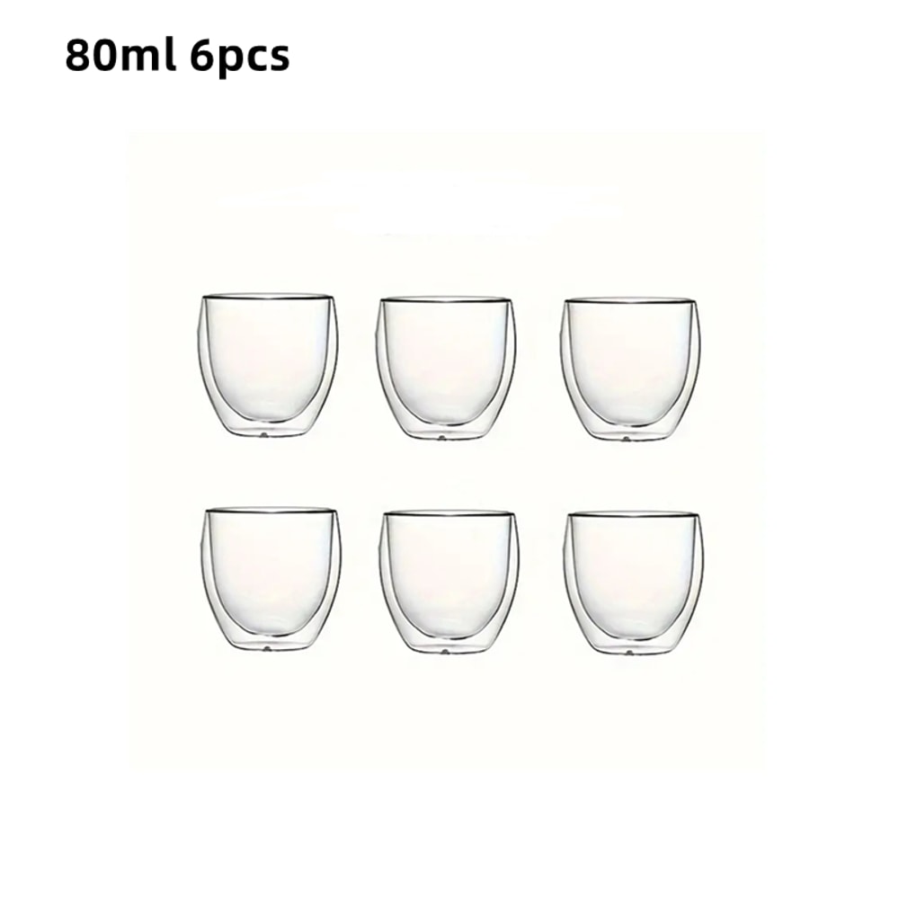 Double Wall Glass Espresso Cups Set Thermal Glass Coffee Cups Clear Insulated Coffee Mugs 6