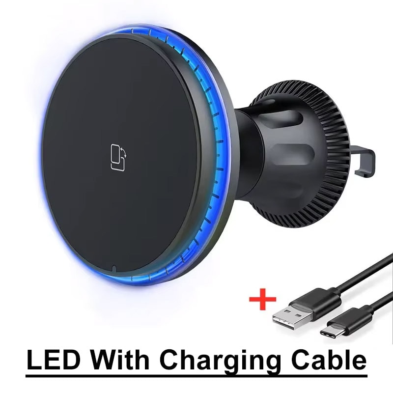 Magnetic Wireless Car Charger Stand With RGB LED Light Fast Charging Station 7