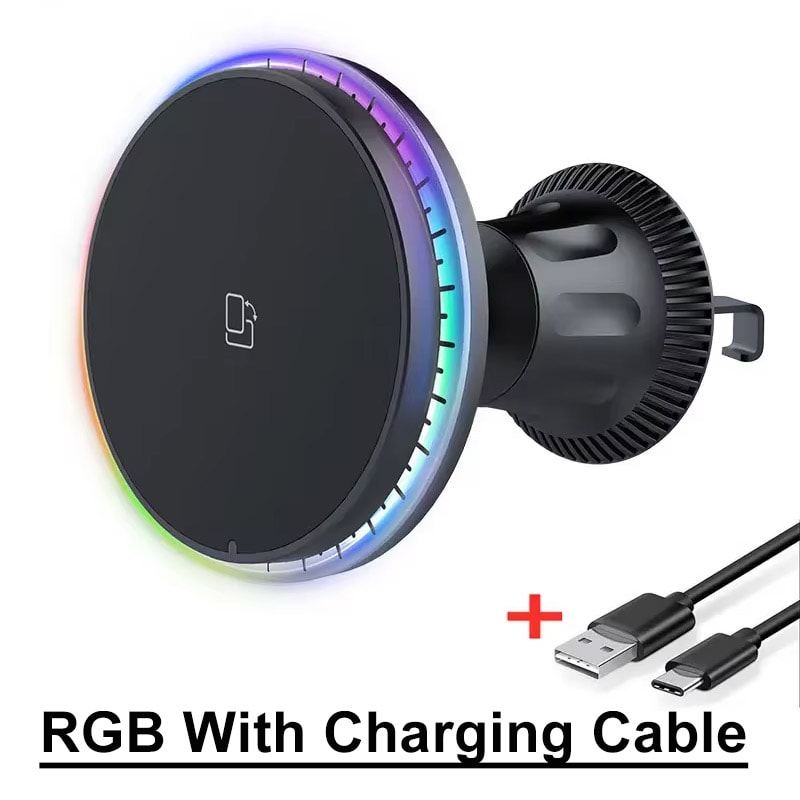 Magnetic Wireless Car Charger Stand With RGB LED Light Fast Charging Station 8