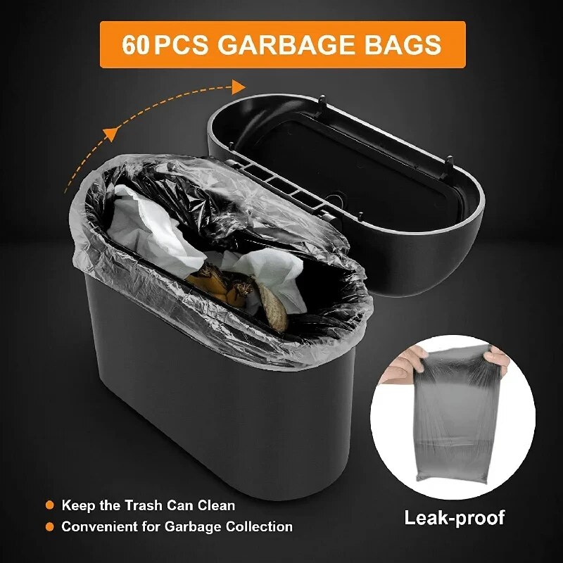 Car Trash Bin Universal Hanging Organizer For Vehicle Compact And Durable Black ABS Storage Case 6