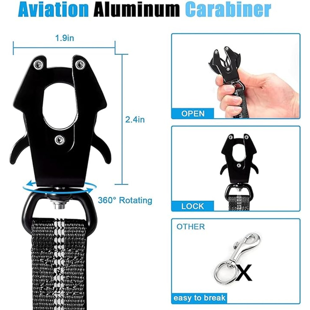 Heavy Duty Reflective Bungee Dog Leash With Car Seatbelt For Large Dogs No Pull Tactical Leash With 7