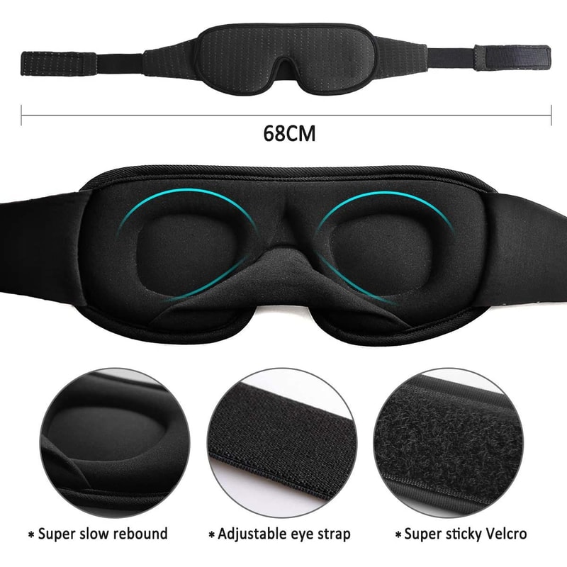 Soft Padded Sleep Mask For Comfortable Blockout Breathable Adjustable With Nose Pad Charcoal Fiber 7