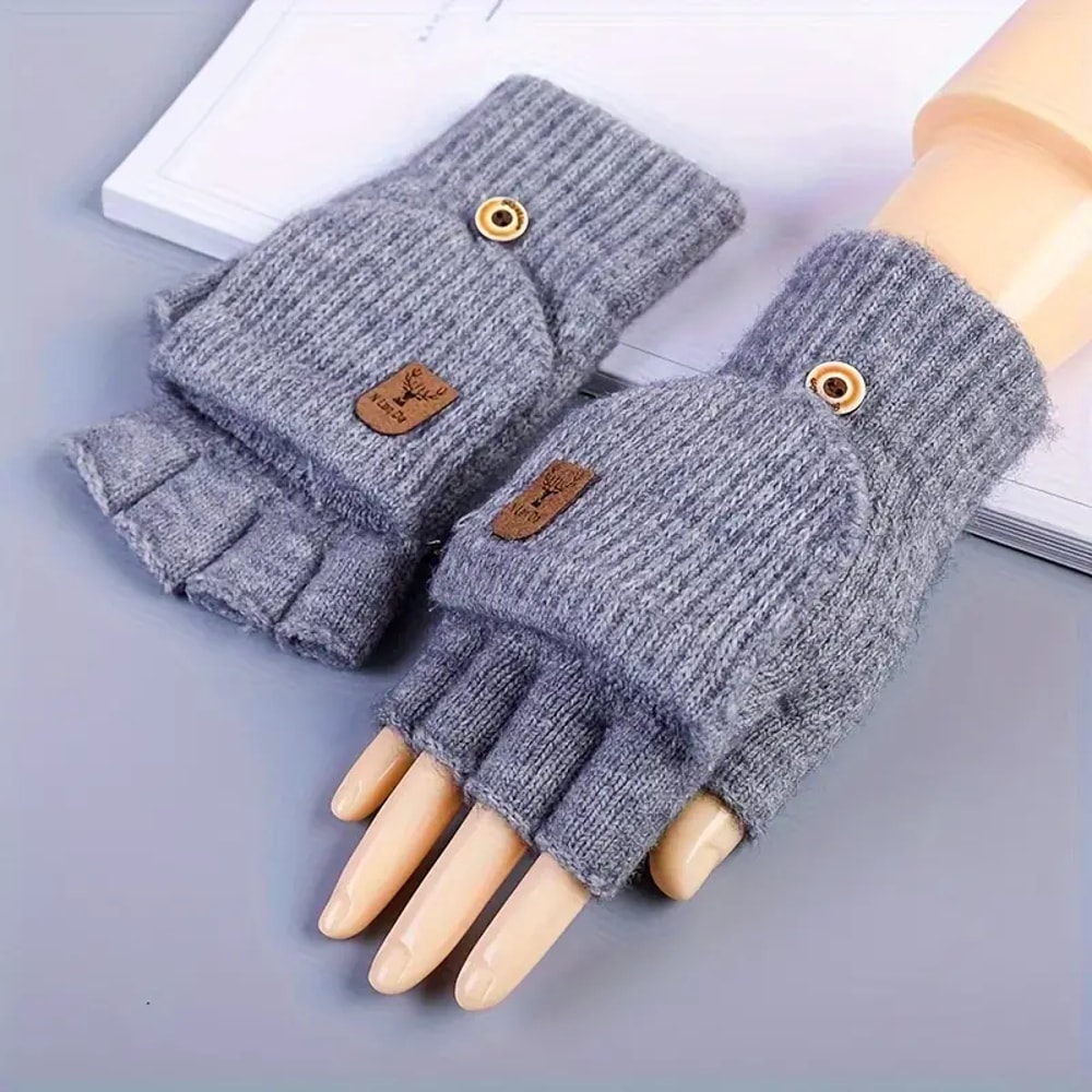 Knitted Fingerless Gloves For Men And Women Winter Warm Half Finger Touchscreen Gloves 5