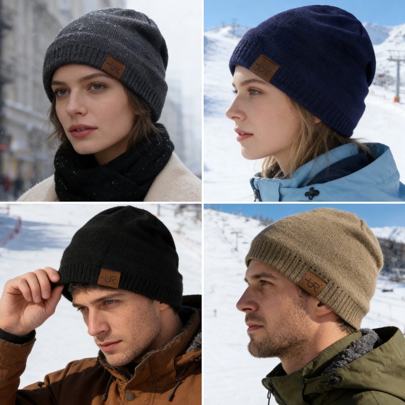 Winter Knitted Beanie Cap For Men And Women With Fur Lining Warm Outdoor Sports Hat 2