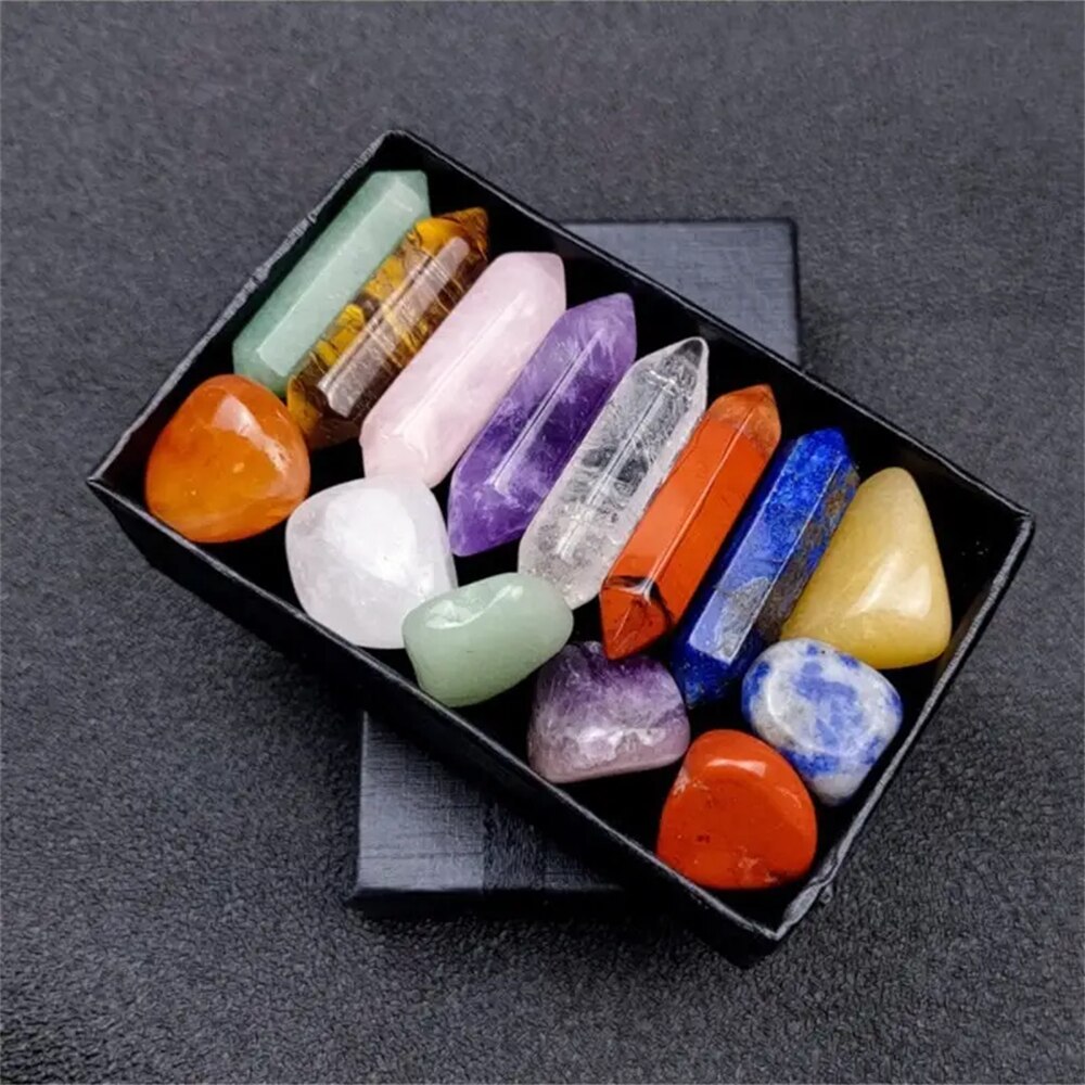 Chakra Healing Stones Crystals Set Rose Quartz Hexagon Gems For Meditation Bedroom Decor 0