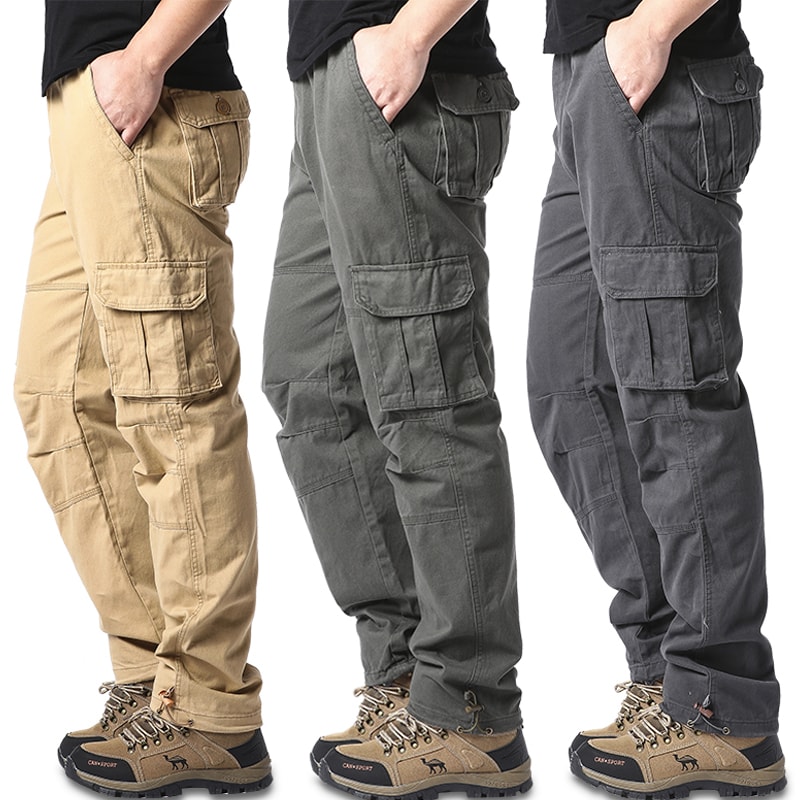 Mens Tactical Overalls Loose Fit Large Pocket Cotton Casual Work Jogging Pants With Elastic Waist 2