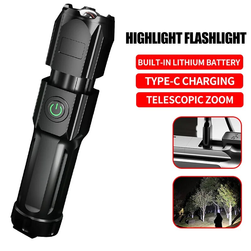 Rechargeable LED Tactical Flashlight Lumen Waterproof Zoomable For Fishing Hunting 2