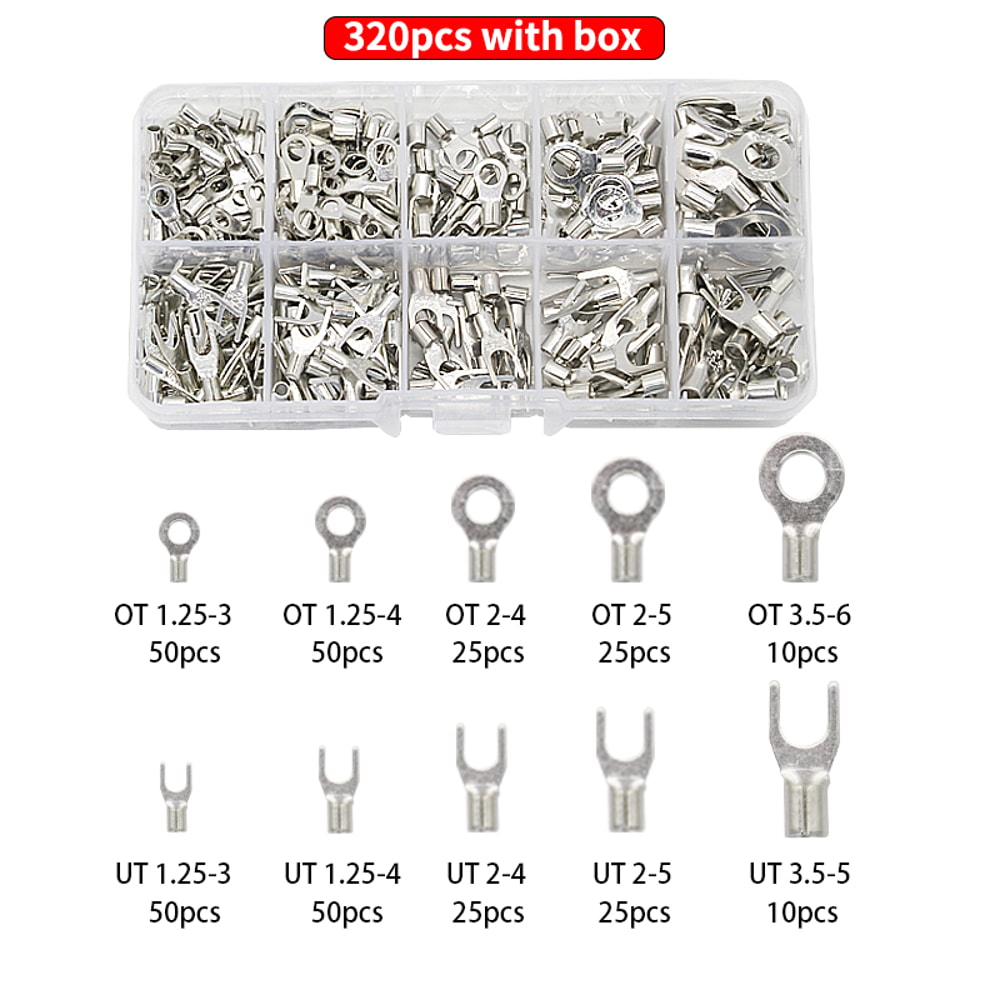Brass Terminals Assortment Kit Non Insulated Crimp Wire Connectors Ring Fork U Type 5