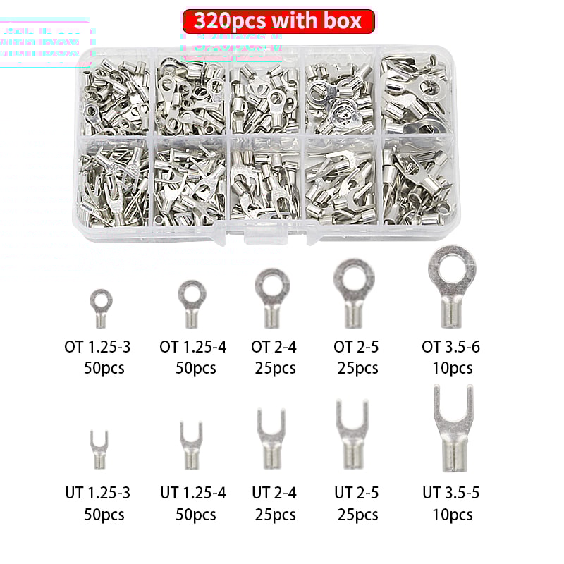 Brass Terminals Assortment Kit Non Insulated Crimp Wire Connectors Ring Fork U Type 5