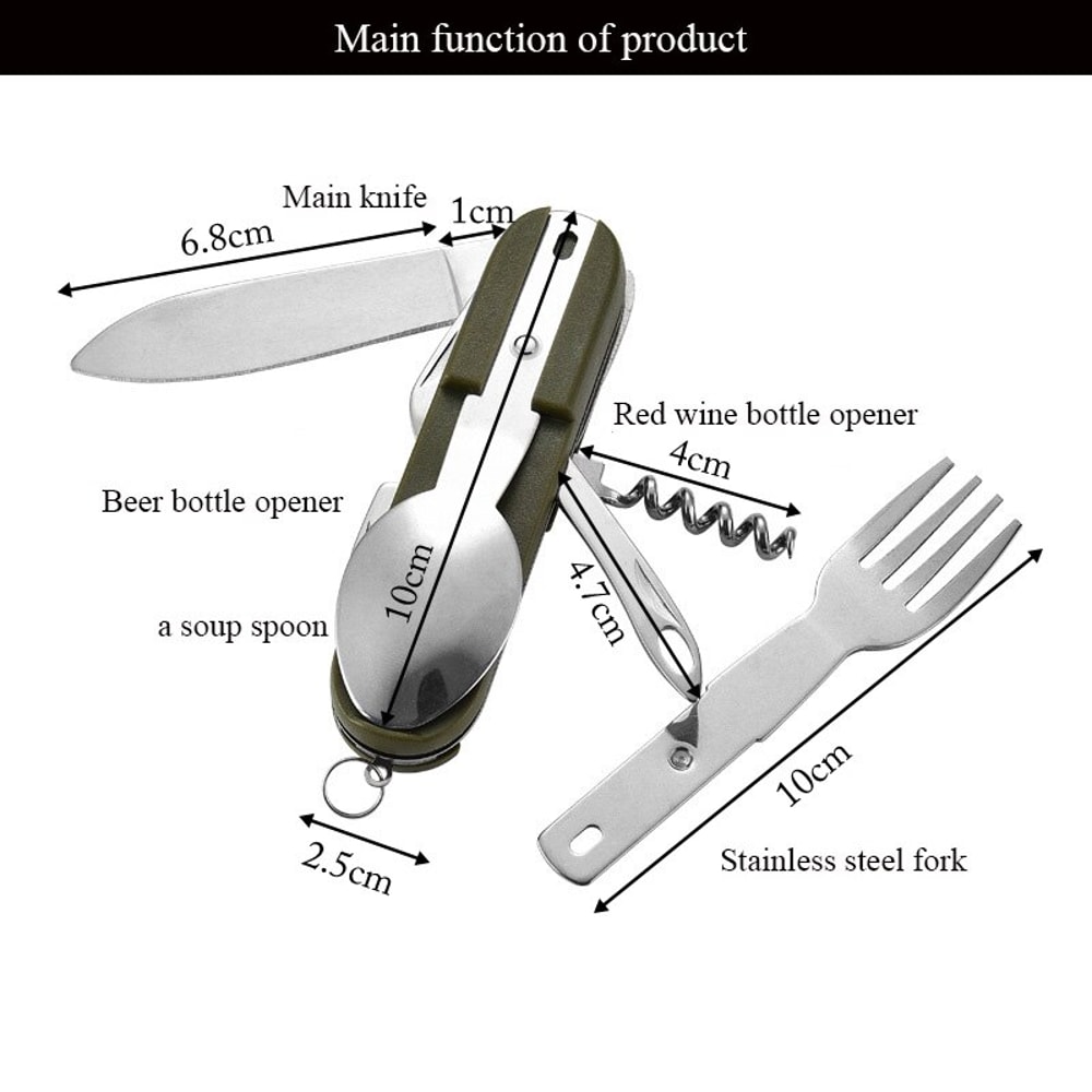 Multifunctional Outdoor Tableware Set Stainless Steel Foldable Fork Spoon Knife For Camping Hiking 4