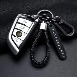 trendy diy mobile phone number plate keychain for men punk woven leather rope car accessories