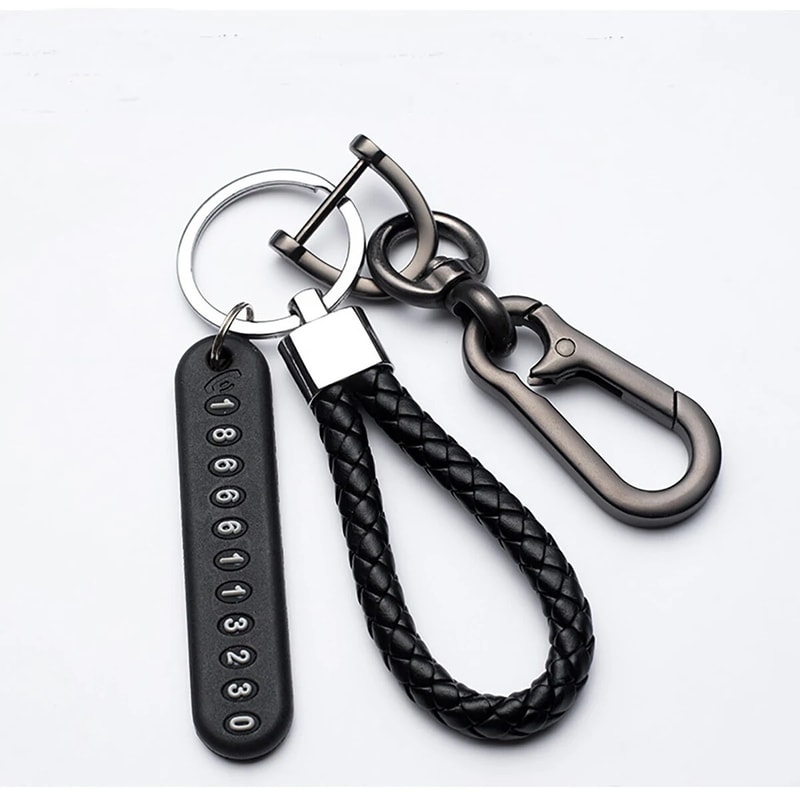 Trendy DIY Mobile Phone Number Plate Keychain For Men Punk Woven Leather Rope Car Accessories 4