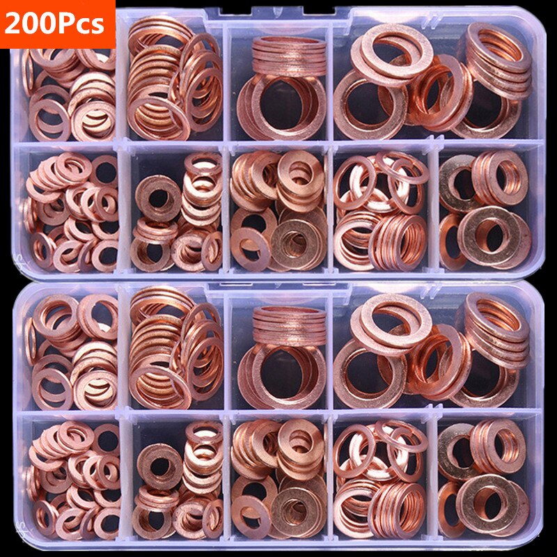 Copper Washer Gasket Nut And Bolt Set Flat Ring Seal Assortment Kit With Box For Sump Plugs 1