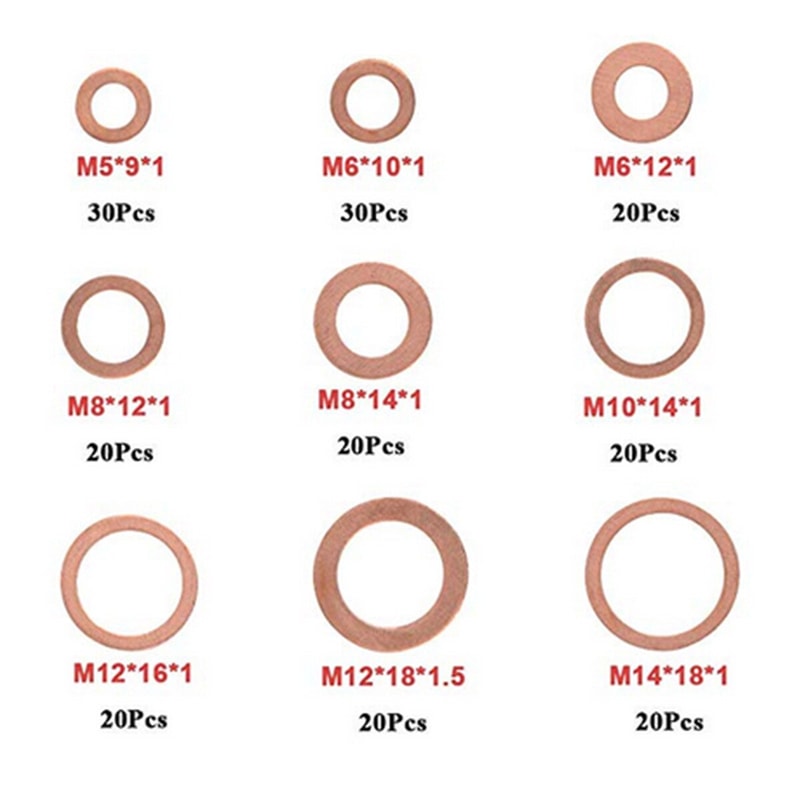 Copper Washer Gasket Nut And Bolt Set Flat Ring Seal Assortment Kit With Box For Sump Plugs 2
