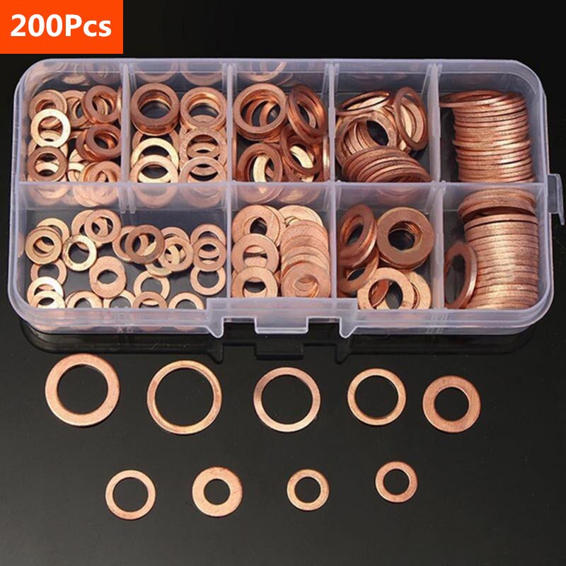 Copper Washer Gasket Nut And Bolt Set Flat Ring Seal Assortment Kit With Box For Sump Plugs 0