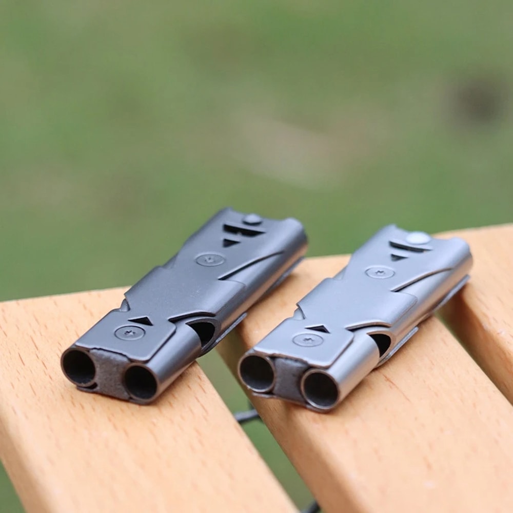 Double Tube High Frequency Survival Whistle Premium Steel Metal Rescue Tool For Outdoor Hiking Trav 0