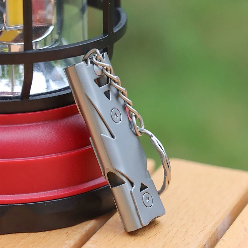 Double Tube High Frequency Survival Whistle Premium Steel Metal Rescue Tool For Outdoor Hiking Trav 2