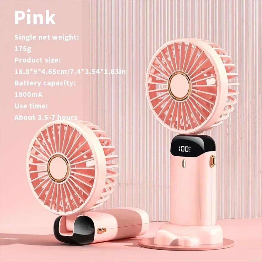 Portable USB Handheld Neck Fan With LED Display And Phone Stand 9